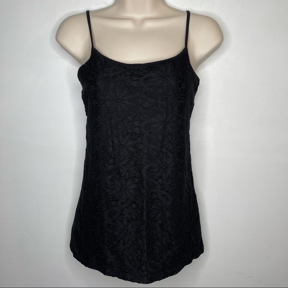 Loft Outlet Lace Front Spaghetti Strap Black Tank